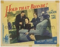 5m558 HOLD THAT BLONDE LC #4 1945 Eddie Bracken hides as Veronica Lake is scared by two men!