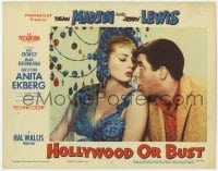 5m559 HOLLYWOOD OR BUST LC #7 1956 best close up of sexy Anita Ekberg seducing wacky Jerry Lewis!