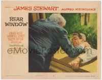 5m683 REAR WINDOW LC #3 1954 Alfred Hitchcock, Raymond Burr pushes Jimmy Stewart out of window!