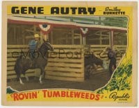 5m699 ROVIN' TUMBLEWEEDS LC 1939 great image of Gene Autry about to lasso a cow at rodeo!