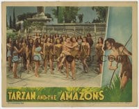 5m740 TARZAN & THE AMAZONS LC 1945 Johnny Weissmuller holding Shirley O'Hara, many female warriors!