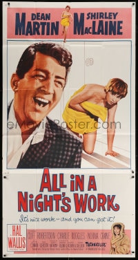 5p599 ALL IN A NIGHT'S WORK 3sh 1961 Dean Martin, sexy Shirley MacLaine wearing only a towel!
