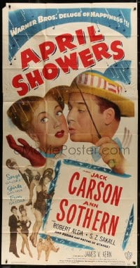 5p607 APRIL SHOWERS 3sh 1948 great c/u of Jack Carson & Ann Sothern under umbrella!