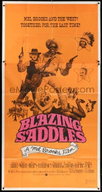 5p630 BLAZING SADDLES int'l 3sh 1974 classic Mel Brooks western, Cleavon Little & Gene Wilder!