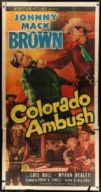 5p653 COLORADO AMBUSH 3sh 1951 great image of fighting cowboy Johnny Mack Brown punching bad guy!