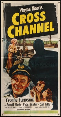 5p661 CROSS CHANNEL 3sh 1955 film noir, great art of sailor Wayne Morris & Yvonne Furneaux!