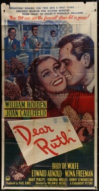 5p670 DEAR RUTH style A 3sh 1947 William Holden & Joan Caulfield in the funniest stage hit in years!
