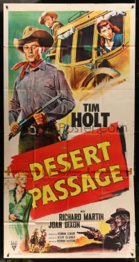 5p674 DESERT PASSAGE 3sh 1952 art of Tim Holt, Richard Martin & Joan Dixon defending stagecoach!