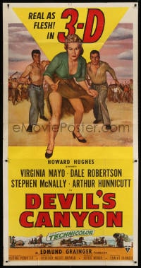 5p680 DEVIL'S CANYON 3D 3sh 1953 art of Virginia Mayo, real as flesh in 3-D, includes rare snipe!