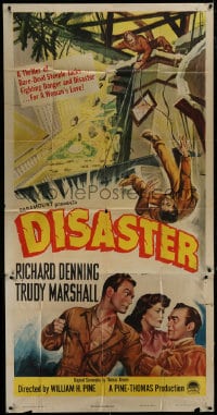 5p685 DISASTER 3sh 1948 Richard Denning, Trudy Marshall, a towering drama of love & thrills!