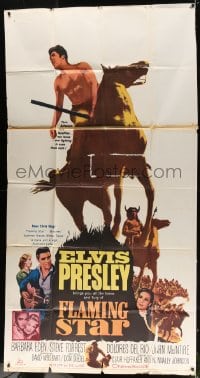 5p701 FLAMING STAR 3sh 1960 Elvis Presley on horseback with rifle, Barbara Eden, Don Siegel!