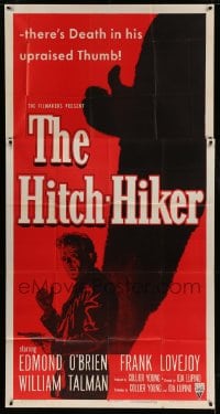 5p736 HITCH-HIKER 3sh 1953 different film noir image of man with upraised thumb & shadow!