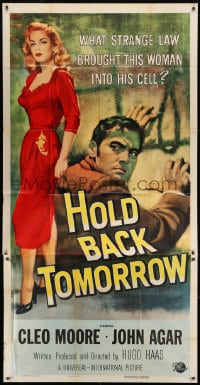 5p737 HOLD BACK TOMORROW 3sh 1955 what brought sexy bad girl Cleo Moore into John Agar's cell!