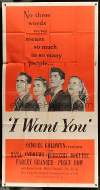 5p746 I WANT YOU 3sh 1951 Dana Andrews, Dorothy McGuire, Farley Granger, Peggy Dow