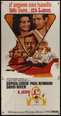 5p778 LADY L 3sh 1966 great Sheridan art of sexy Sophia Loren, Paul Newman & David Niven!