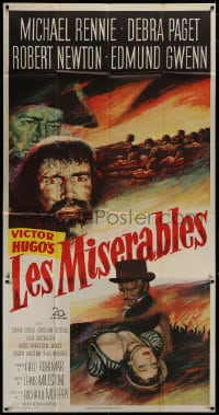 5p790 LES MISERABLES 3sh 1952 Michael Rennie as Jean Valjean, Debra Paget, Victor Hugo!