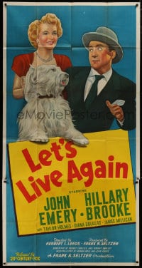 5p792 LET'S LIVE AGAIN 3sh 1948 stone litho of John Emery, Hillary Brooke & cool shaggy dog!