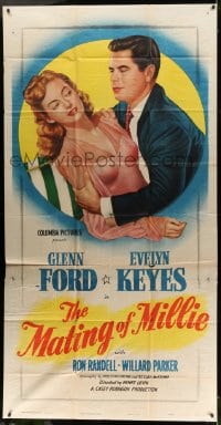 5p815 MATING OF MILLIE 3sh 1947 great romantic art of Glenn Ford embracing sexy Evelyn Keyes!