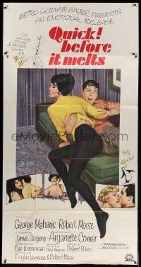 5p862 QUICK, BEFORE IT MELTS 3sh 1965 art of sexy Anjanette Comer in bed with Robert Morse!