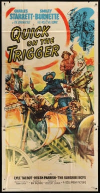 5p861 QUICK ON THE TRIGGER 3sh 1948 art of Charles Starrett as The Durango Kid, Smiley Burnette!