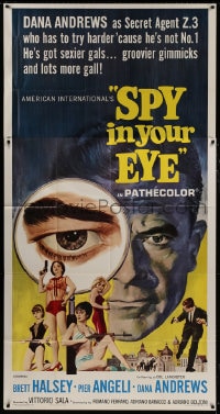 5p899 SPY IN YOUR EYE 3sh 1966 Dana Andrews has sexier gals and groovier gimmicks, cool art!