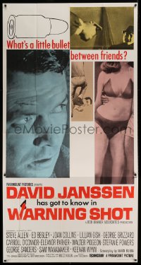 5p938 WARNING SHOT 3sh 1966 David Janssen, Joan Collins, what's a little bullet between friends!