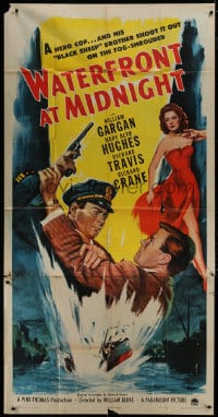 5p939 WATERFRONT AT MIDNIGHT 3sh 1948 cop William Gargan has a crook brother, sexy Mary Beth Hughes!