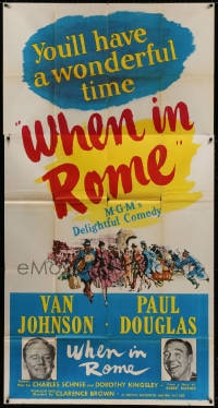 5p944 WHEN IN ROME 3sh 1952 great smiling portraits of Van Johnson & Paul Douglas + artwork!