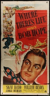 5p945 WHERE THERE'S LIFE 3sh 1947 art of disk jockey Bob Hope being chased by angry mob!