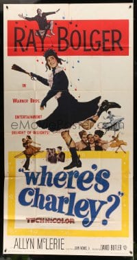 5p946 WHERE'S CHARLEY 3sh 1952 great artwork of wacky cross-dressing Ray Bolger in drag!