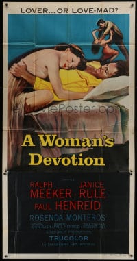 5p953 WOMAN'S DEVOTION 3sh 1956 artwork of Paul Henreid & Janice Rule, lover or love-mad!