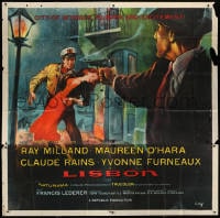 5p092 LISBON 6sh 1956 Ray Milland & Maureen O'Hara in the city of intrigue & murder, Widhoff art!