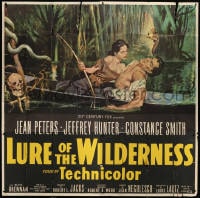 5p094 LURE OF THE WILDERNESS 6sh 1952 art of sexy Jean Peters & wounded Jeff Hunter in swamp, rare!