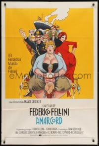 5p390 AMARCORD Argentinean 1974 Federico Fellini classic comedy, great art by Giuliano Geleng!