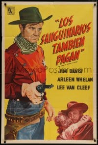 5p397 BADGE OF MARSHAL BRENNAN Argentinean 1957 great art of cowboy Jim Davis pointing gun!