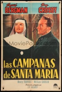 5p402 BELLS OF ST. MARY'S Argentinean 1946 art of Ingrid Bergman & Bing Crosby, different & rare!