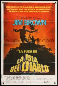5p472 I ESCAPED FROM DEVIL'S ISLAND Argentinean 1973 different art of Jim Brown jumping from cliff!