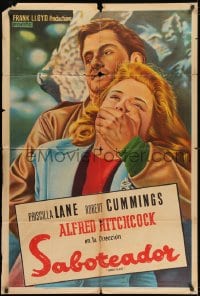 5p538 SABOTEUR Argentinean R1940s Hitchcock, different art of Cummings w/hand over Lane's mouth!