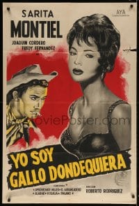 5p582 YO SOY GALLO DONDEQUIERA Argentinean 1953 art of pretty Sarita Montiel & Joaquin Cordero!