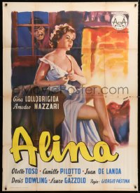 5p199 ALINA Italian 1p 1952 Manno art of man stalking sexy Gina Lollobrigida in Swiss Alps, rare!