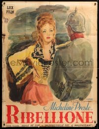 5p203 ANGEL & SINNER Italian 1p 1946 Marino art of Micheline Presle seducing soldier, ultra rare!