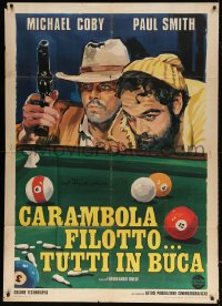 5p212 CARAMBOLA'S PHILOSOPHY: IN THE RIGHT POCKET Italian 1p 1975 art of cowboys at pool table!