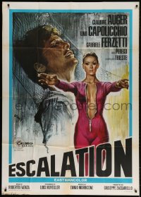 5p240 ESCALATION Italian 1p 1968 art of sexy Claudine Auger in unzipped jumpsuit by De Amicis!