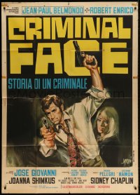 5p263 HO! Italian 1p 1968 different Symeoni art of Jean-Paul Belmondo with gun, Criminal Face!