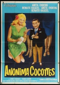 5p290 LITTLE GIRLS & HIGH FINANCE Italian 1p 1960 art of sexy Anita Ekberg & tiny Renato Rascel!