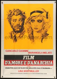 5p291 LOVE & ANARCHY Italian 1p 1973 Lina Wertmuller, art of Giancarlo Giannini & Mariangela Melato!