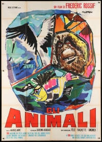 5p129 ANIMALS Italian 2p 1964 cool Manfredo artwork montage of jungle animals, very rare!
