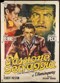 5p169 MACOMBER AFFAIR Italian 2p 1948 Gregory Peck, Bennett, Hemingway, different Geleng art, rare!