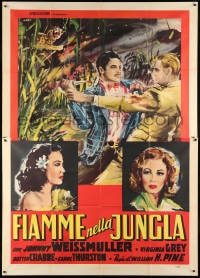 5p185 SWAMP FIRE Italian 2p 1950 art of Johnny Weissmuller & Buster Crabbe in death struggle, rare!