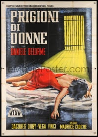 5p191 WOMEN'S PRISON Italian 2p 1960 Prisons De Femmes, art of woman laying in cell, ultra rare!